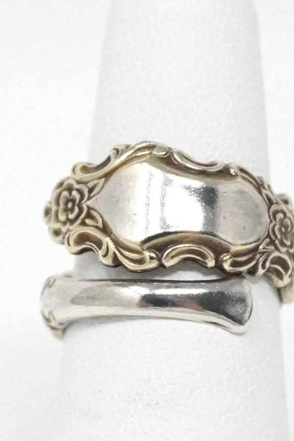 Vintage Mirror Floral Flower Spoon Wrap Sterling Silver Ring - Size 6