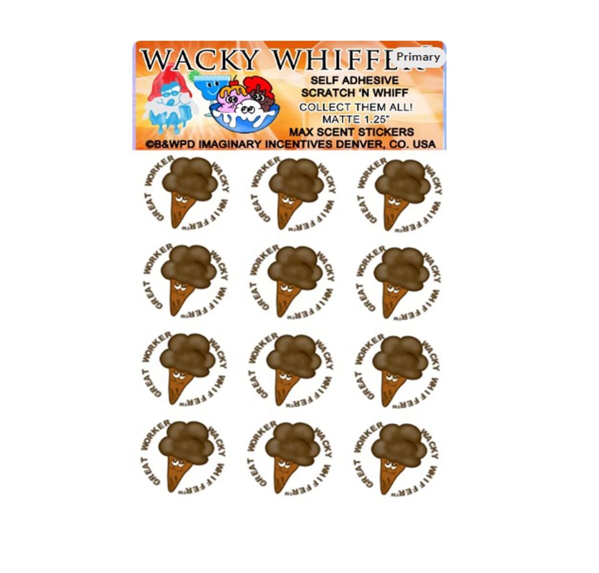 Vintage Wacky Whiffer Chocolate Waffle Scratch & Sniff Stickers - 1998