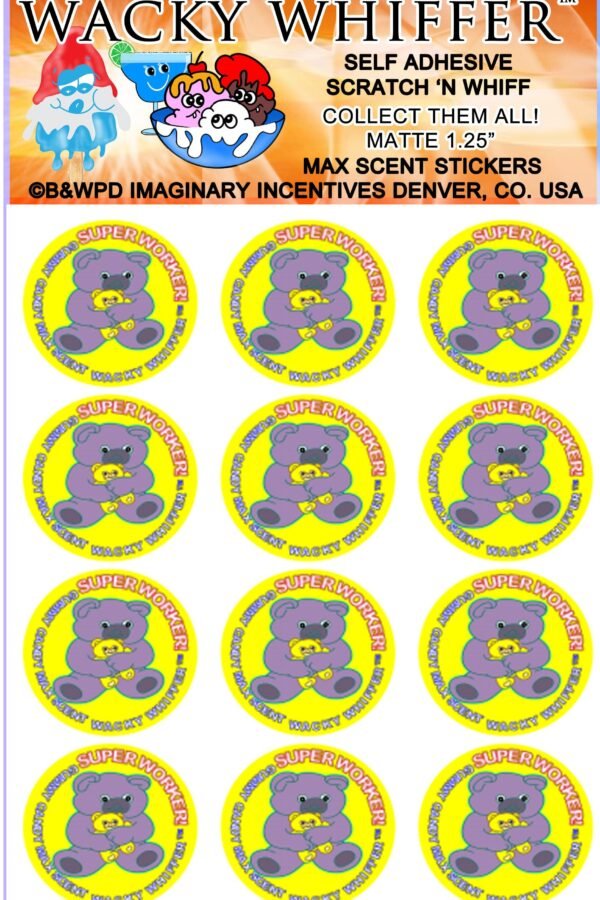Wacky Whiffer Whiffers Matte Max Scent Scratch & Sniff Stickers. Gummy Candy/Bear Year 2007 Max Scent Sticker Pack