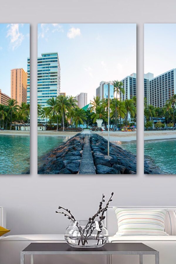 Waikiki, Hawaii Skyline Wall Art Canvas Print. Waikiki Cityscape, City Art - Giclee Print For Home Decor, Interior Design