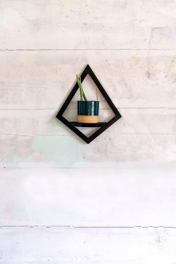 Wall Mount Matte Black Diamond Planter With Saucer, Geometric Plant Shelf, Boho Decor, Indoor Planters, Gift For Plant Lovers