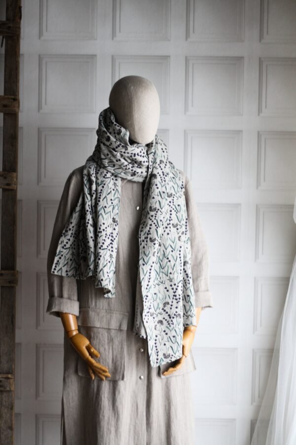 Washed Linen Wide Scarf With Lavender Flower Detail, Long Floral Scarf, Oversized Shawl, Wrap