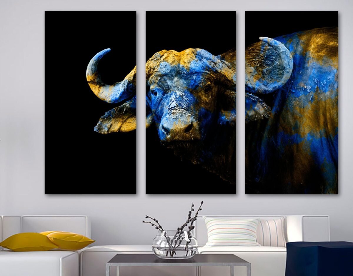 Watercolor Buffalo Wall Art Canvas Print Bull Portrait . Wildlife Art, Animal Art Print - Giclee Home Decor, Wall Interior Design