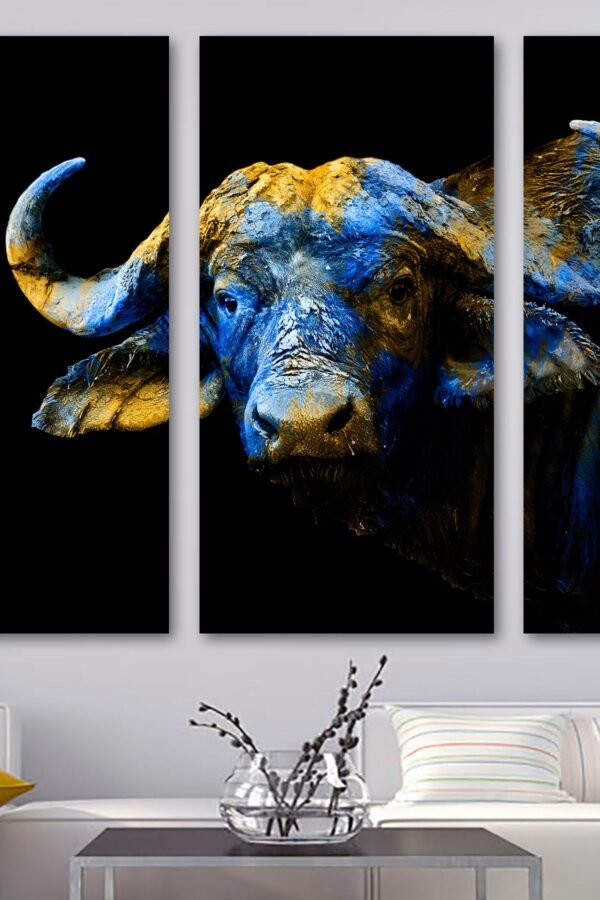 Watercolor Buffalo Wall Art Canvas Print Bull Portrait . Wildlife Art, Animal Art Print - Giclee Home Decor, Wall Interior Design