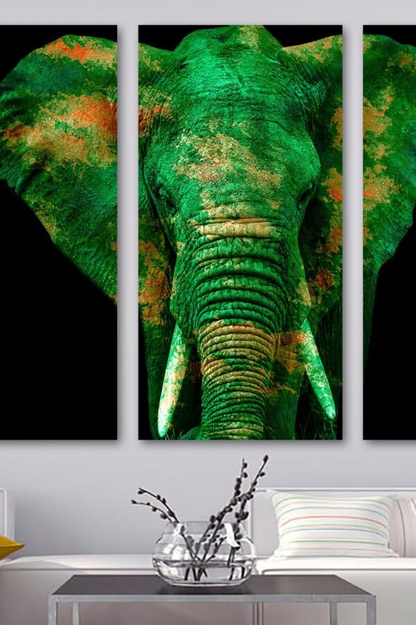 Watercolor Elephant Wall Art Canvas Print - Green Water-Color Art, Wild Animal Giclee Home Art Decor, Wall Interior Design