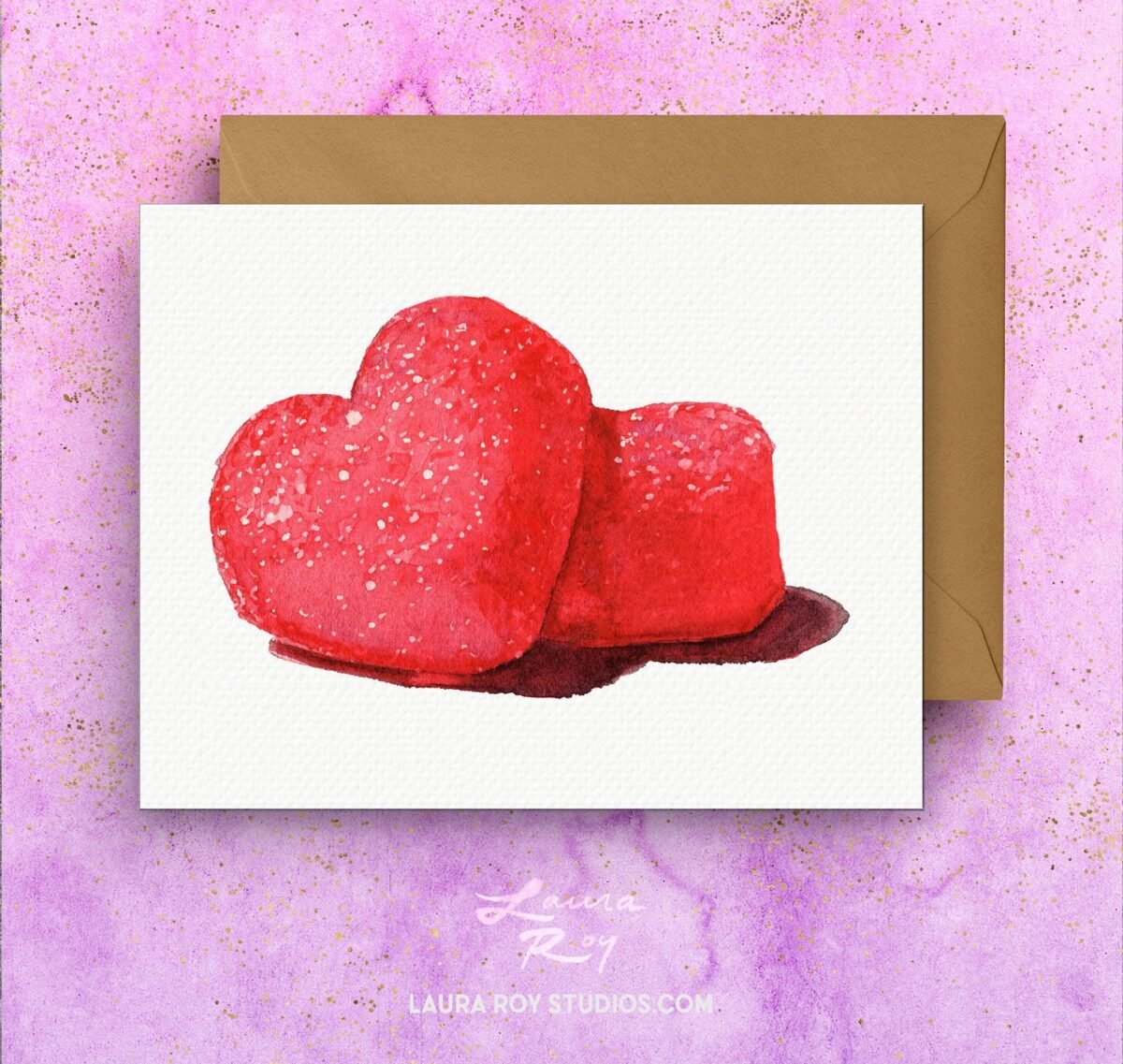 Watercolor Gummy Heart Valentine's Day Card Personalized Sweetheart Gift