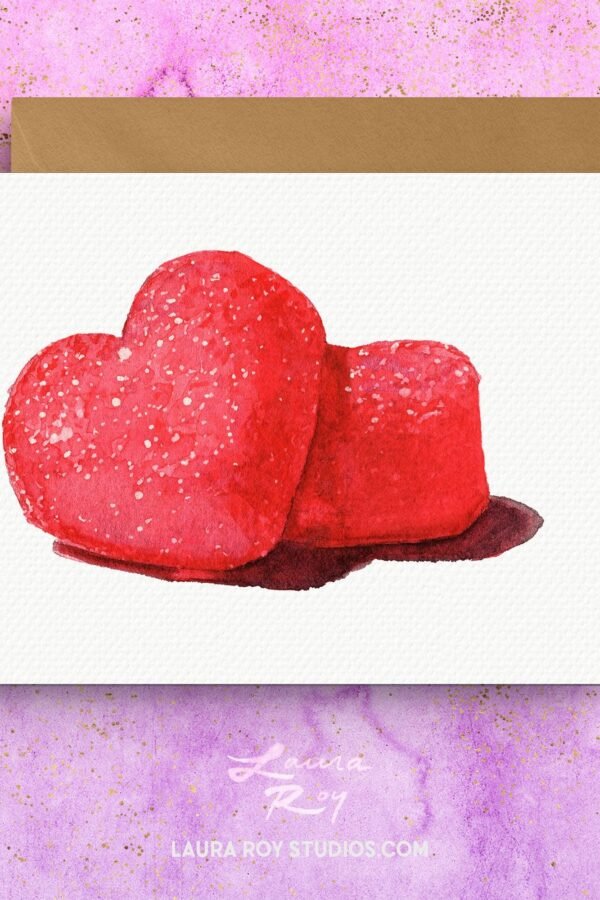 Watercolor Gummy Heart Valentine's Day Card Personalized Sweetheart Gift