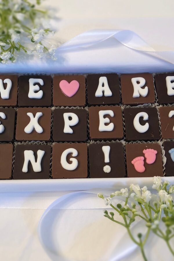 We Are Expecting Baby Announcement Chocolates, Solid Milk, Dark Or White Flavors