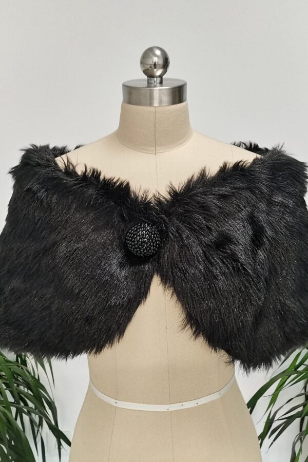 Wedding Bridal Shawl Faux Fur Wrap Shrug Bolero Cape Jacket White/Ivory /Black