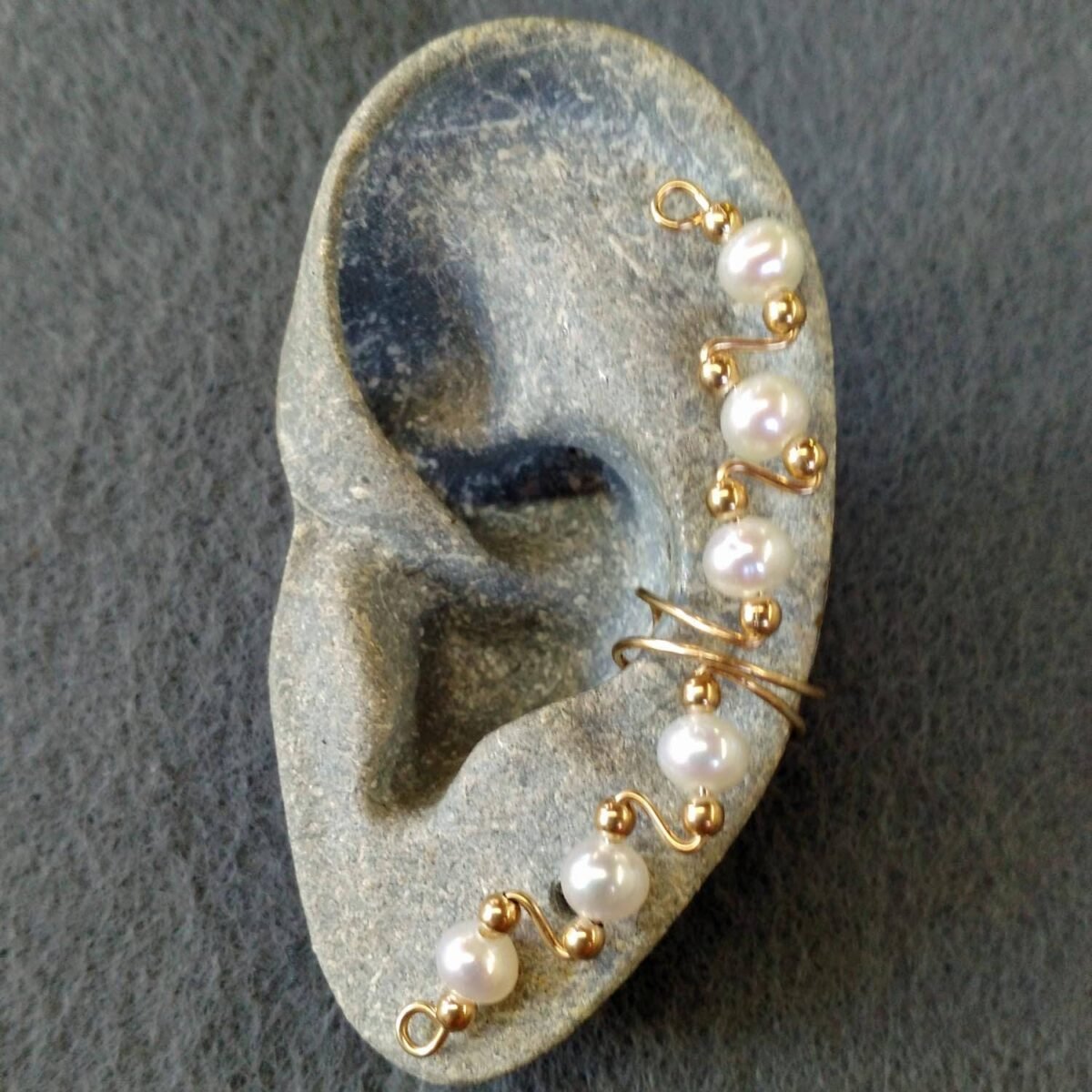 Wedding Ear Cuff - Long Gold Wire With Pearls Pearl Non Pierced Earring Bridal Wrap Freshwater