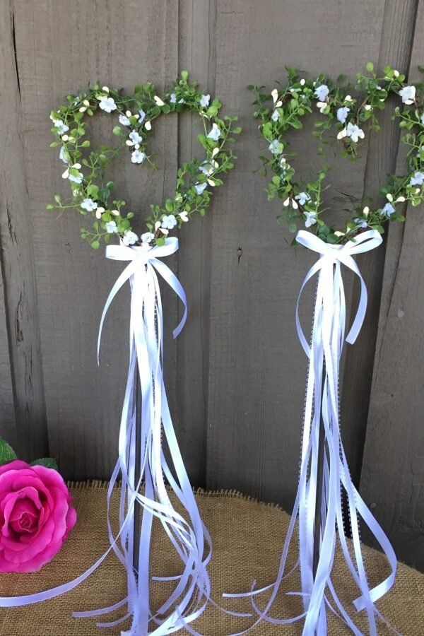 Wedding Flower Girl Wand With White Flowers/ Fairy Wedding Wand/ Alternative To Basket/ Heart Shaped Basket