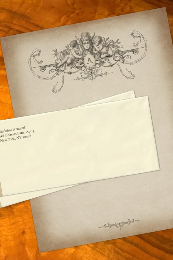 Whispering Cherubs, Luxurious Gothic Stationery, Personalized & Handcrafted, 12 Sheets/10 Envelopes