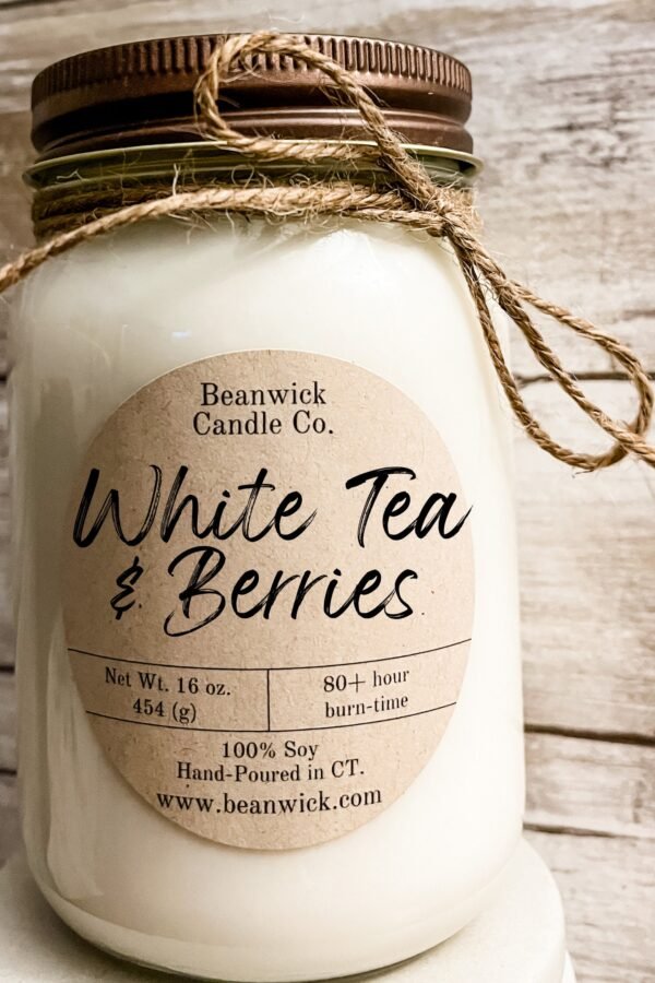 White Tea & Berries Soy Candle in Mason Jar Unique Gift