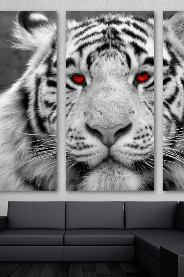 White Tiger Wall Art Closeup Red Eyes Canvas Print. Wildlife Photography, Tiger Print - Giclee Home Art Decor, Wall Interior Design