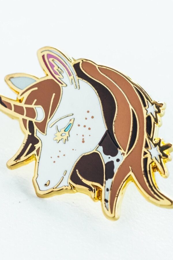 White Unicorn With Brown Hair Enamel Pin - Chocolate Milk Unicorn, Cute Fantasy Lapel
