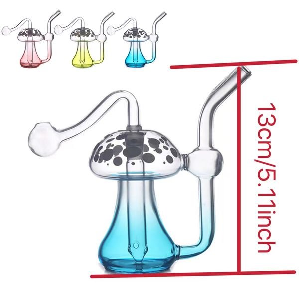 Wholesale Grow in Dark mini hookah Lumious Mushroom Shape water dab rig bongs Smoking pipe With 10mm male glass oil burner bowl