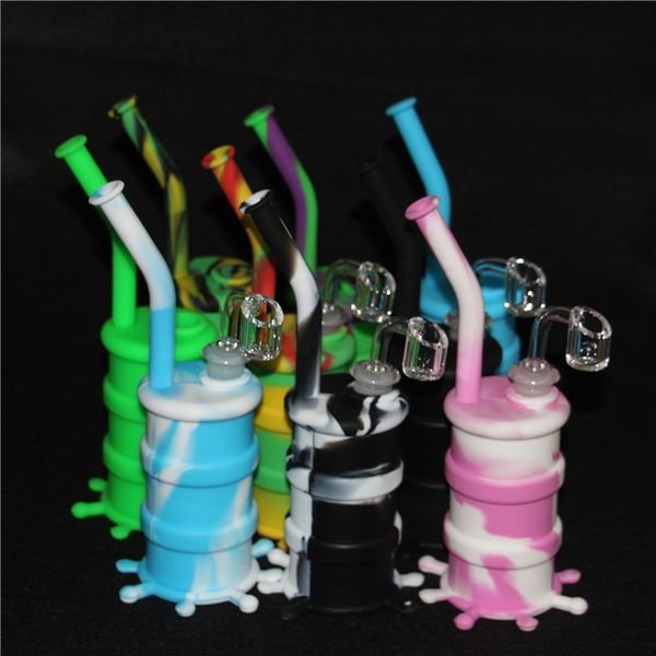 Wholesale hookahs Mini Dab Jar Bongs pipe Silicon Oil Drum Rigs silicone water pipes bubbler bong