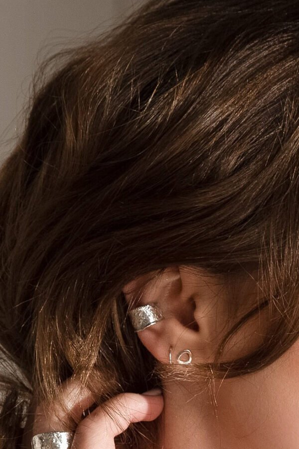Wide Conch Cuff - Recycled Silver Ear Wrap Molten Texture Adjustable