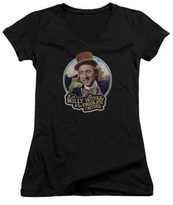 Willy Wonka and The Chocolate Factory Juniors V Neck Shirt Its Scrumdiddlyumptious Black T-Shirt