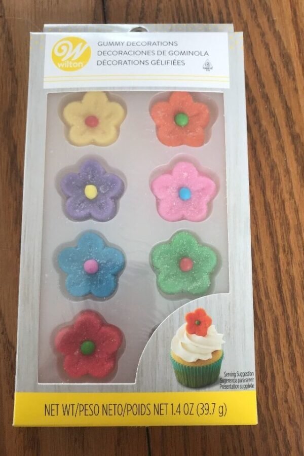 Wilton Gummy Flowers Decorations 8 Count|Red, Blue, Yellow, Orange, Pink, Green