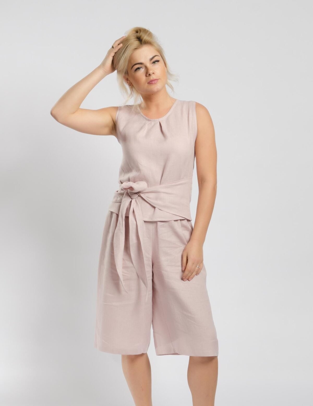Women Pink Colour Linen Wrap Top With A Neckline On The Back, Oversized Shirt, Summer Top, Blouse, Women Clothing