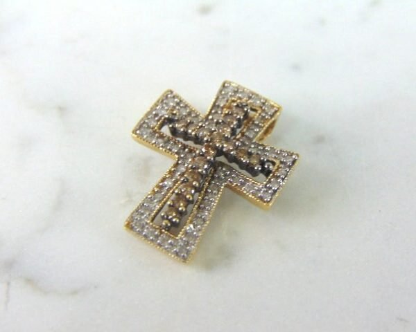 Womens 14K Gold Chocolate Diamond Cross Pendant 3.1G E5995