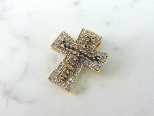 Womens 14K Gold Chocolate Diamond Cross Pendant 3.1G E5995