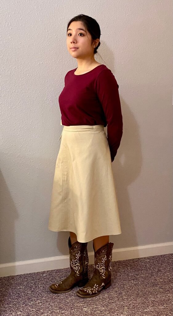 Womens Modest Below The Knee Khaki Twill A-Line Wrap Skirt Size Small