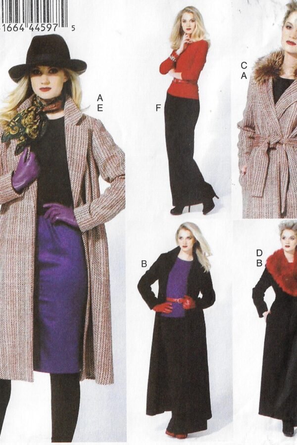 Womens Wrap Coat Belt Detachable Collar & Skirt Oop Vogue Sewing Pattern V8841 Size 6 8 10 12 14 Bust 30 1/2 To 36 Ff