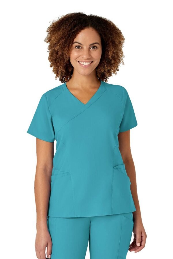 WonderWink 6455 Women's Mock Wrap Top - Teal Blue - XS