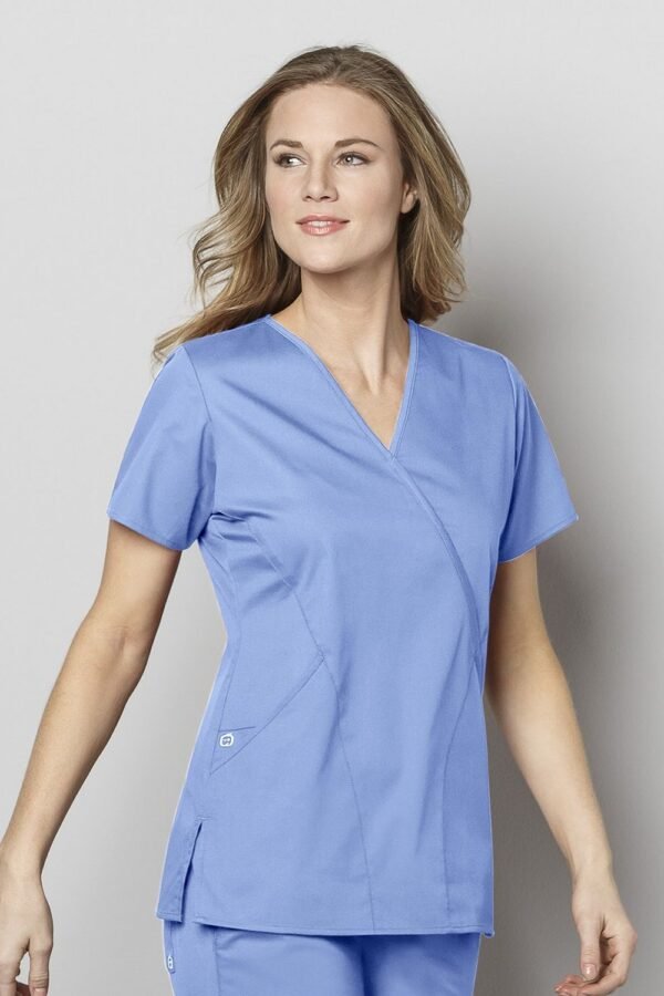 Wonderwink 102 Women's Mock Wrap Top - Ceil Blue - 4XL