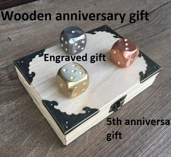 Wooden Anniversary Gift, 5Th Anniversary, Wooden 5 Year Engraved Gift, Day We Met Gift, Dice Set