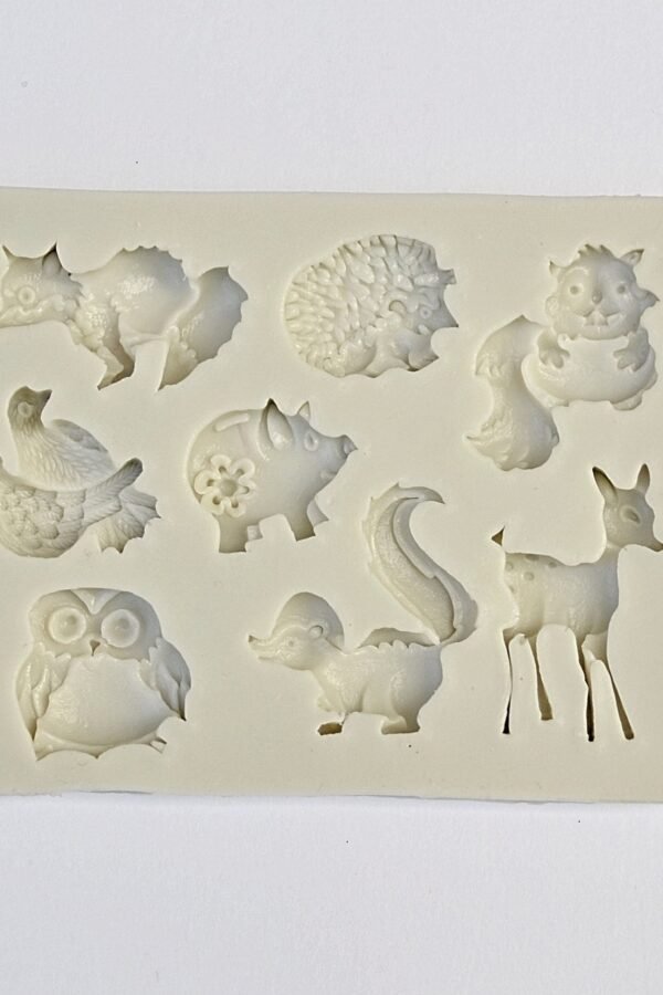 Woodland Creatures Mold Set, Fondant Mold, 8-Cavity Squirrel Deer Owl Hedgehog Fox Skunk Pig Birds Gum Paste Chocolate