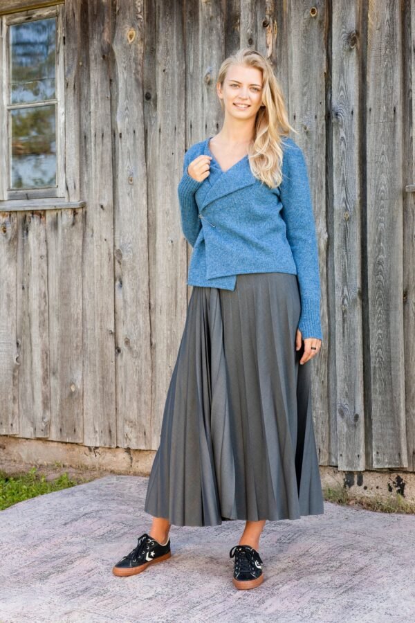 Wool Wrap Blazer, Handmade Wool Cardigan, Natural Blue Organic Soft Sweater, Warm Winter Jumper