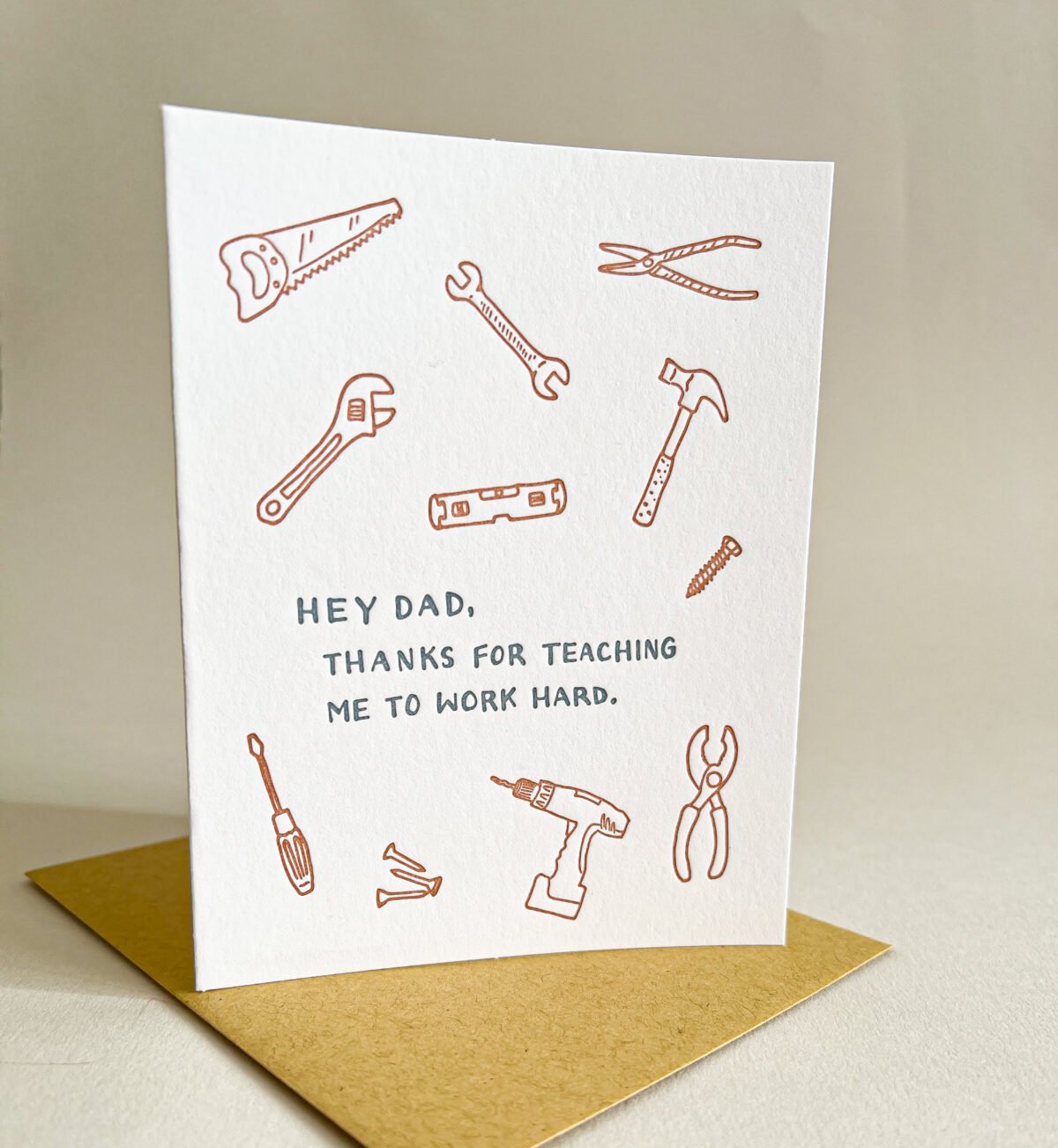 Work Hard, Father's Day Card, Thank You Dad, Letterpress Hand Made Card
