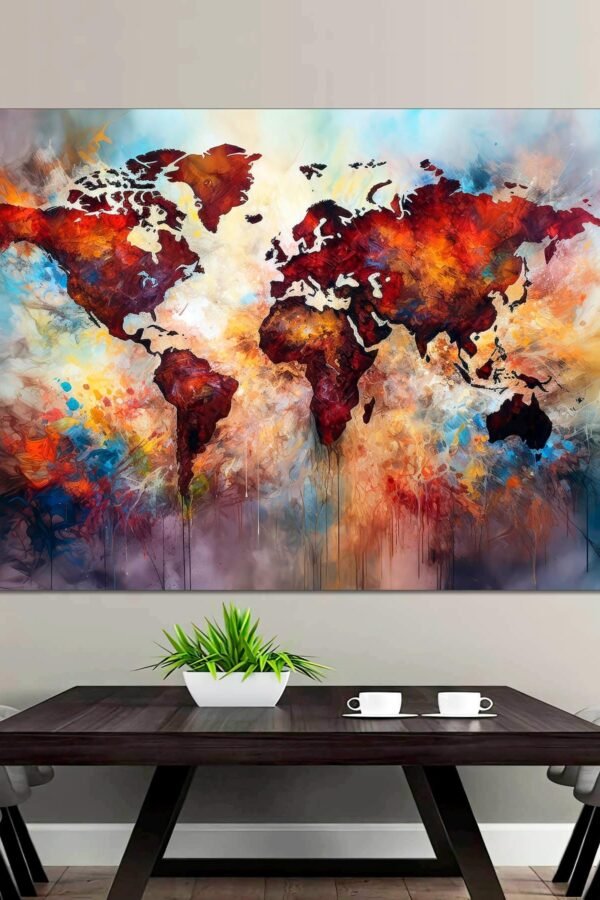 World Map Canvas Print, Canvas, Poster, Office Art Abstract Map, Home Decor, Interior Design, Canvas Ready To Hang