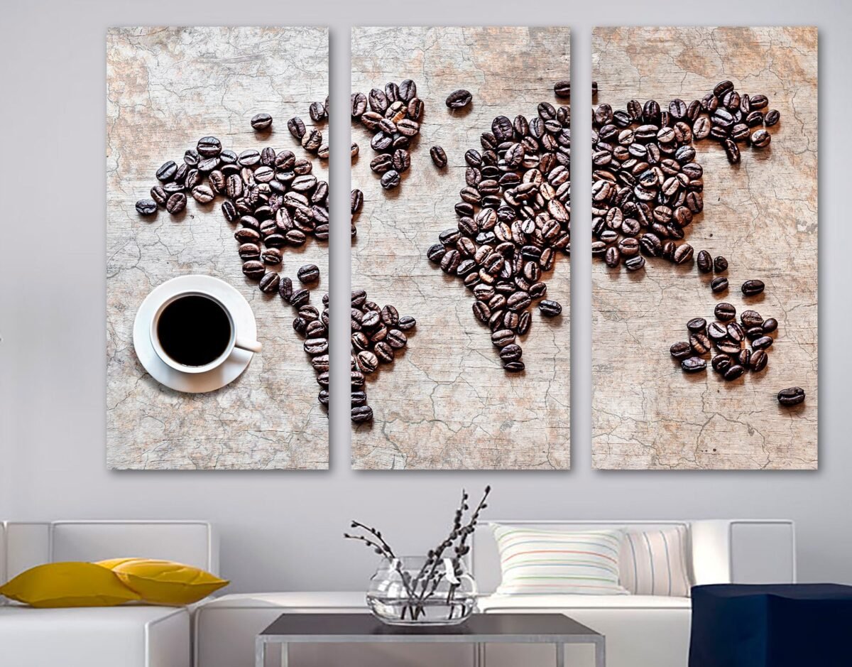 World Map Coffee Bean Canvas Print Wall Art, Shop Art, Kitchen Art Art - Giclee Home Decor, Wall Interior Design