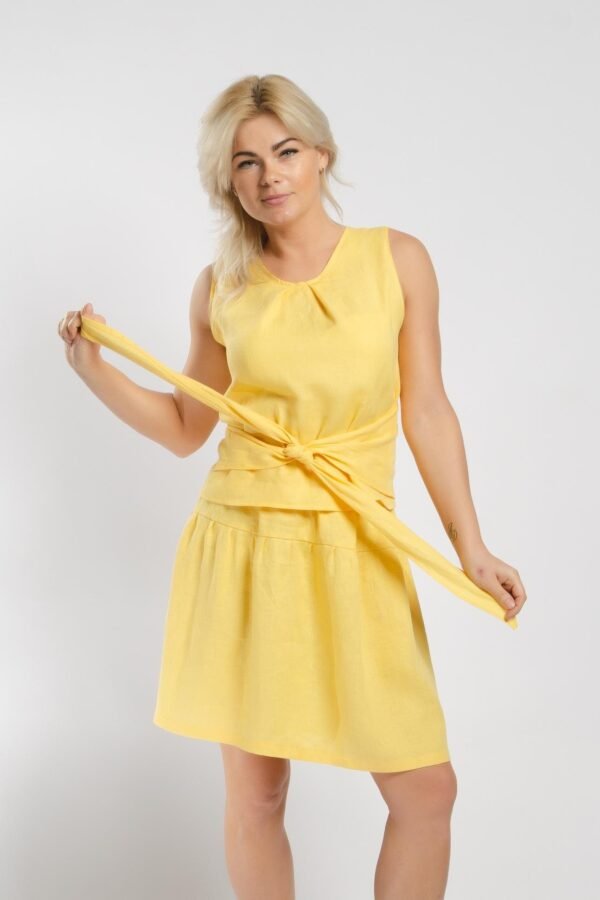 Wrapped Linen Top With A Neckline On The Back For Women, Yellow Sleeveless Top, Summer Casual Oversized Blouse, Shirt, Tank