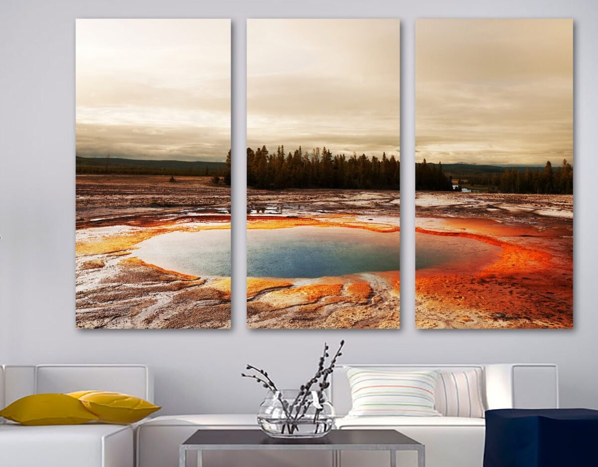 Yellowstone Grand Prismatic Hot Spring Canvas Print Wall Art. Midway Geyser National Park Giclee Home Art Decor, Wall Interior Design