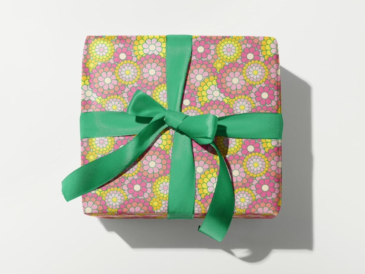 Zinnia Pattern Floral Gift Wrap Baby Shower Wrap, Birthday Wrapping Paper, Botanical Paper By @mydarlin Bk