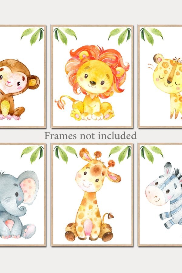 Zoo Nursery Decor Safari Wall Art Printable Jungle Animal Watercolor Baby Girl Bedroom Poster Child Kids Set Of 6 Canvas Playroom Digital