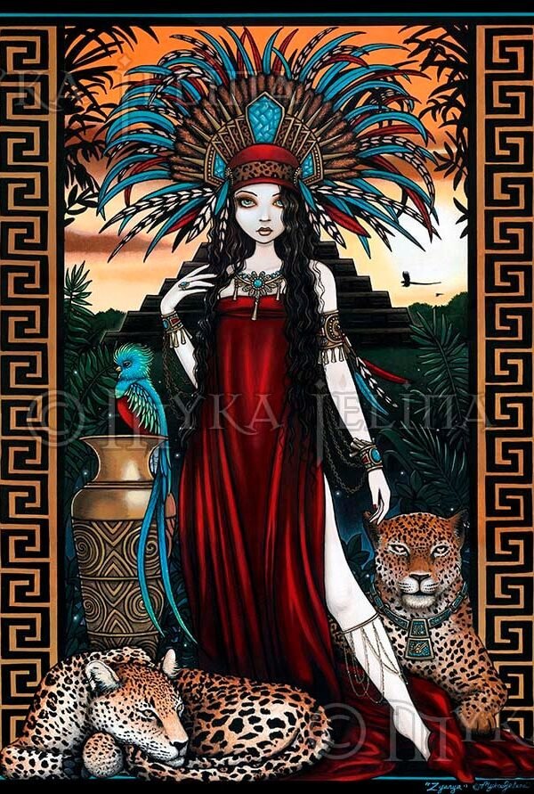 Zyanya Signed Prints Toltec Jaguar Shaman Quetzal Priestess Mesoamerican Fantasy