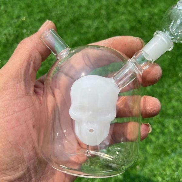 clear white Skull Glass Bong 3.9 Inch Hookahs Glass Bongs Thick Dab Rig Water Pipe Accessories