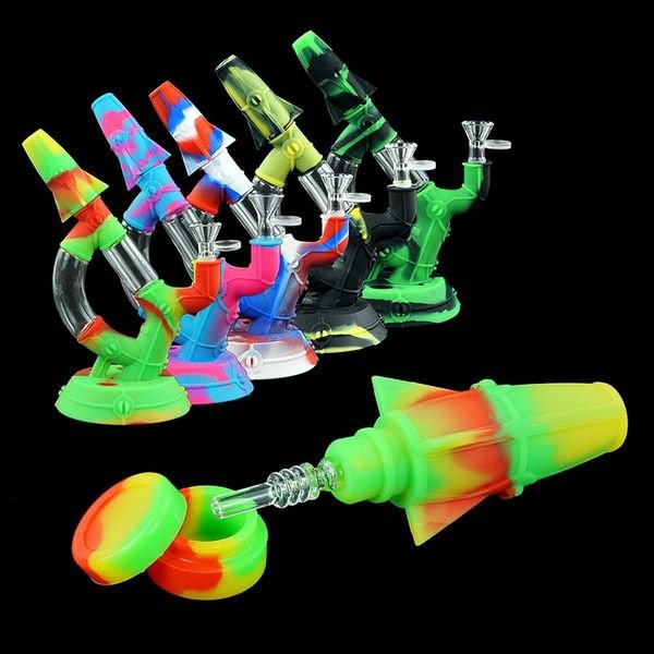 d shaped dab rig 8 9 glass bong multifunction hookah water pipe silicone bongs smoking pipe bongs unique design