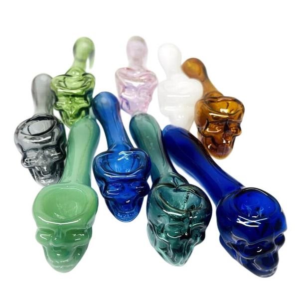 hookahs New euramerican fries skull glass pipe colorful burner mini hand tube medicine spoon hay burner bowl beautiful little Christmas present