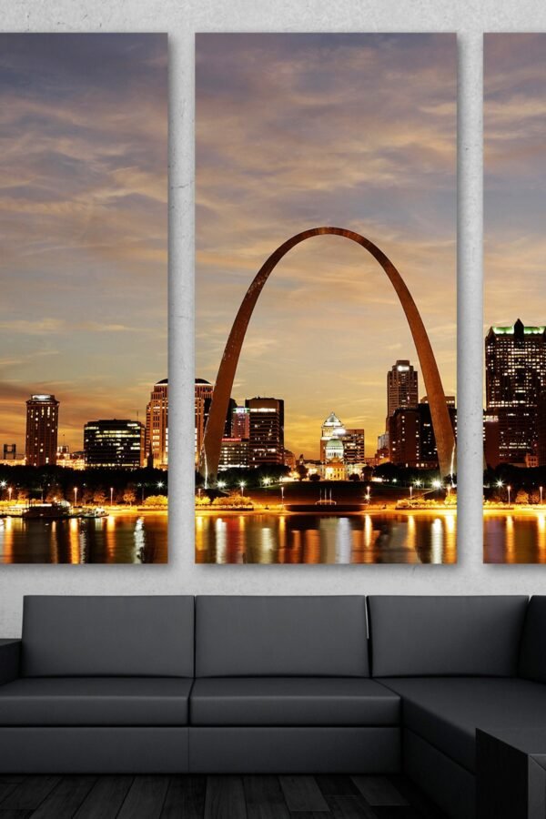 st. Louis, Missouri Skyline Canvas Print Wall Art. Gateway Arch Twilight Cityscape Art - Giclee Home Decor, Wall Interior Design