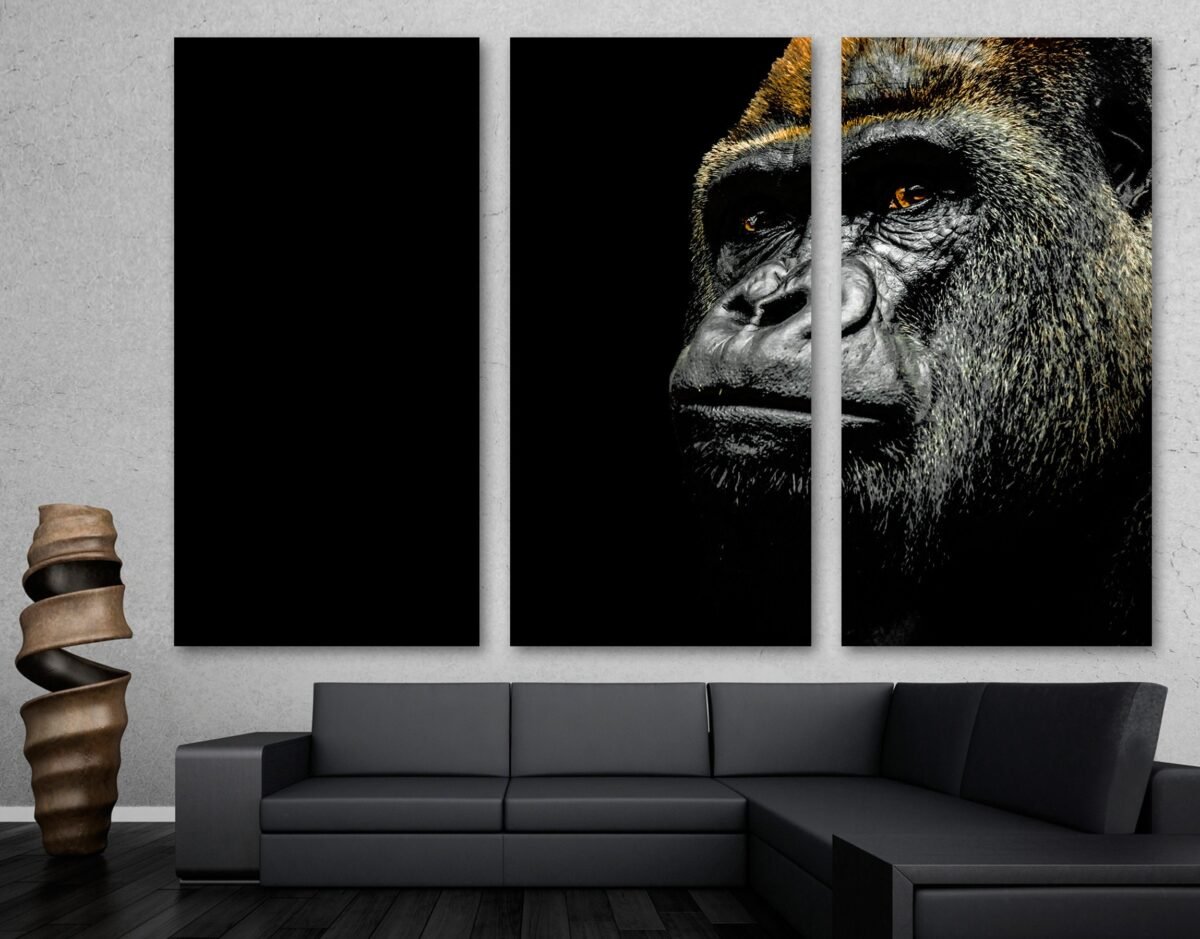 staring Gorilla Portrait Canvas Print Wall Art Wild Animal Art - Giclee Home Decor, Wall Interior Design