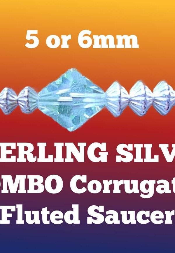 sterling Silver Saucer Bead Corrugated Fluted Rombo, 4.6mm/5.9mm