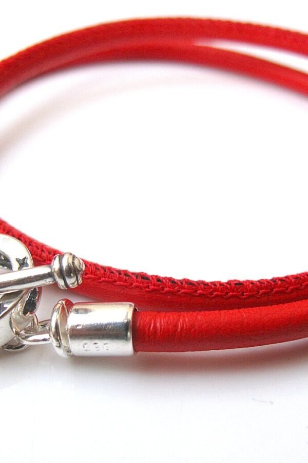 sterling Silver Toggle Red Leather Wrap Bracelet 925 Italian