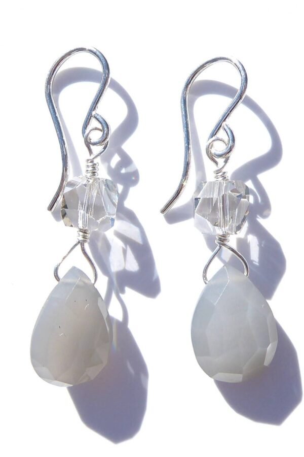 sterling Wire-Wrapped Gray Moonstone Earrings With Swarovski Crystals
